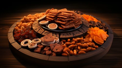 Delicious Snack Assortment on Wooden Tray