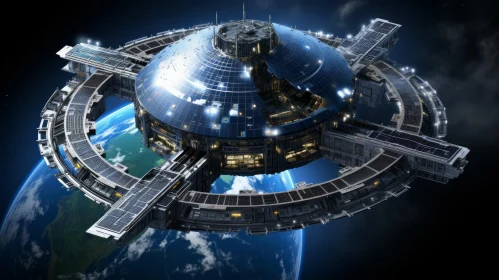 Futuristic Space Station Orbiting Earth