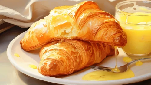 Golden Brown Croissant and Orange Juice Breakfast Scene