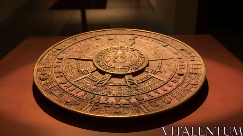 Mayan Copper Plate: Ancient Hieroglyphs and Symbols AI Image