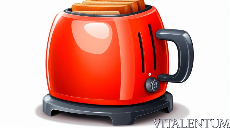 Playful Cartoon Red Toaster with Bread Illustration AI Image