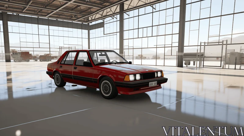 Red Vehicle Parked Inside an Open Building | Expertly Rendered Artwork AI Image