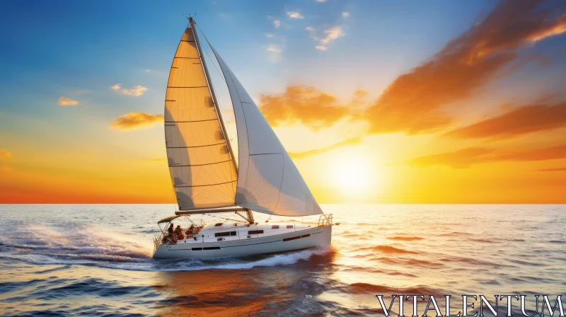 AI ART Sailing Yacht at Sunset on the Sea