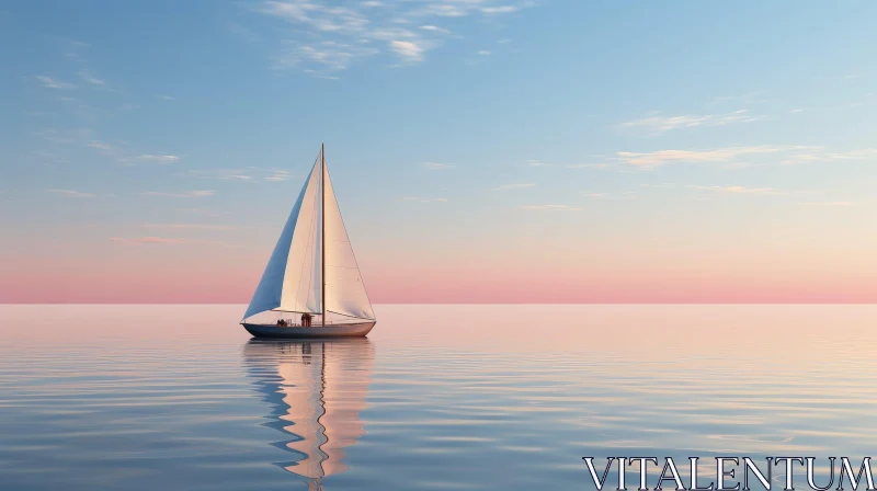 AI ART Tranquil Seascape with White Sailboat