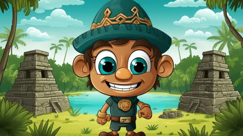 Adventurous Young Boy in Jungle Illustration