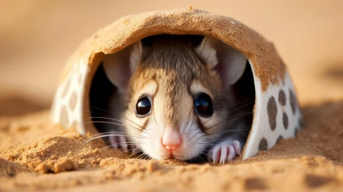 Curious Mouse Peeking out of Sand Hole