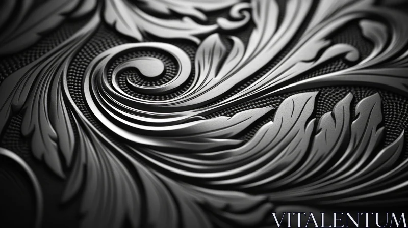 Elegant Black & White Metal Floral Ornament - 3D Illustration AI Image