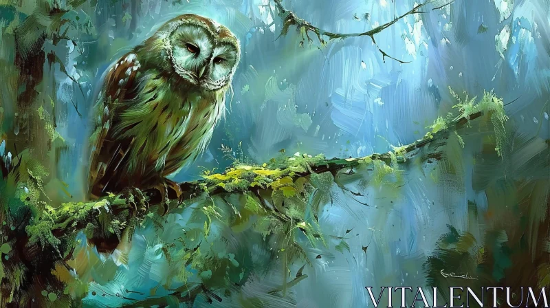 Enchanting Owl Painting in Forest Setting AI Image