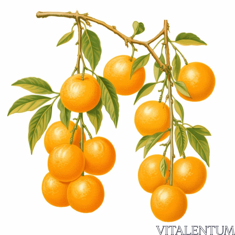 Illustration of Oranges Hanging from a Branch AI Image