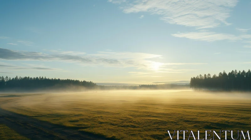Misty Field Sunrise Landscape AI Image