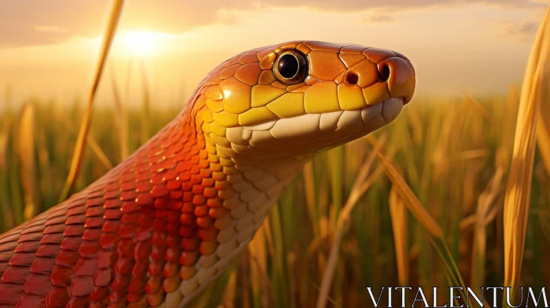 AI ART Red and Yellow Snake Close-up at Sunset