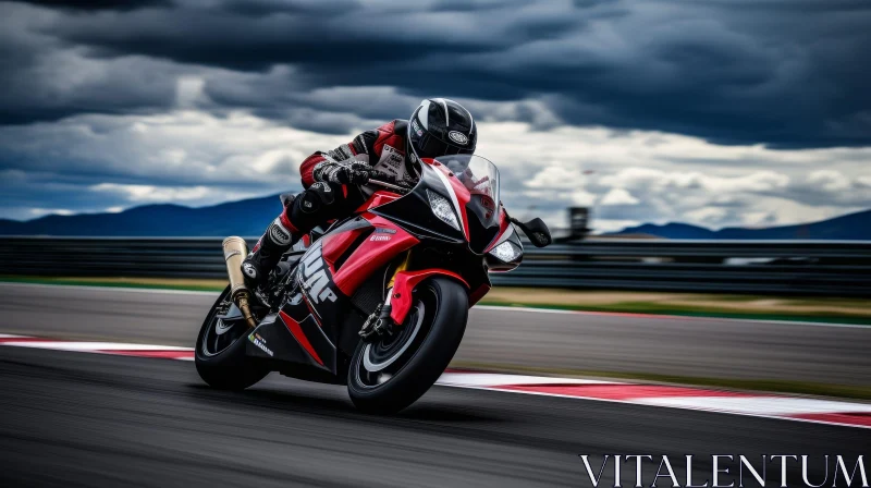 Sport Motorcycle Rider on Asphalt Race Track AI Image