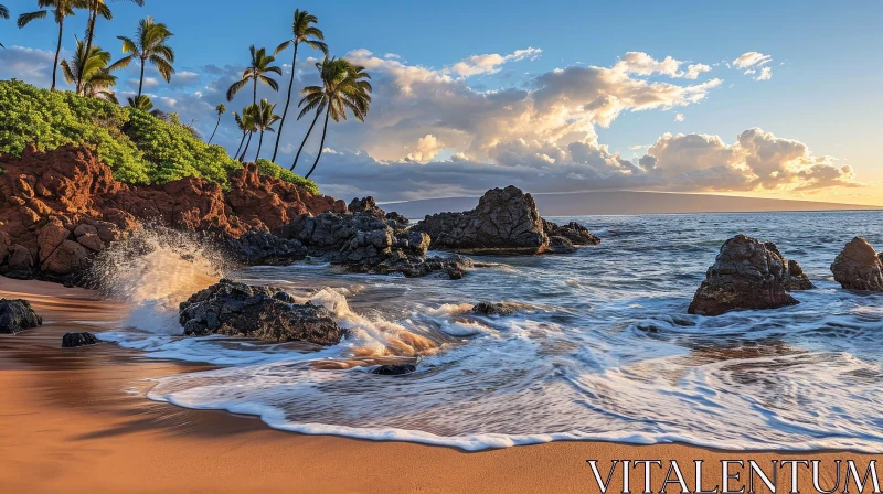 Tranquil Beach Scene in Maui, Hawaii AI Image