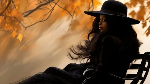 Woman in Black Hat Sitting in Park