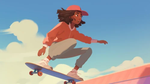 Young Girl Skateboarding on Pink Surface - Outdoor Fun