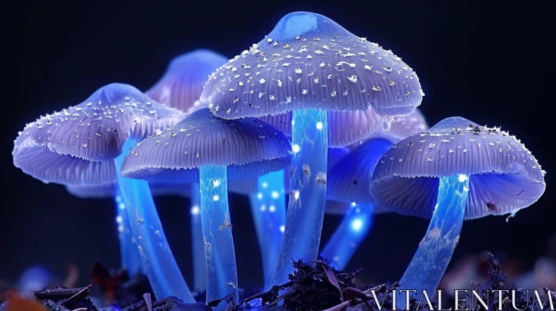 Enchanting Glowing Mushroom Group in Dark Forest AI Image