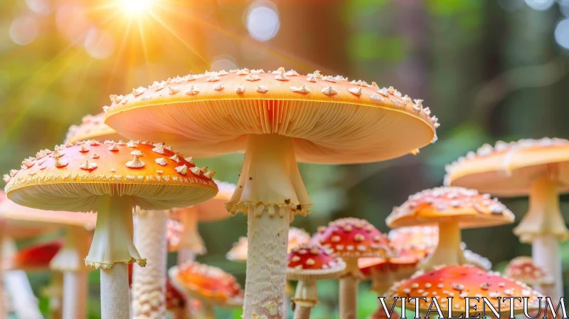 Enchanting Mushroom Cluster in the Forest AI Image