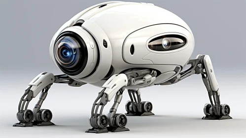 Futuristic White and Gray Robot with Camera-Like Head