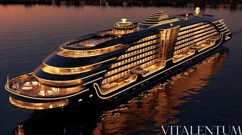Luxurious Cruise Ship Sailing at Night AI Image