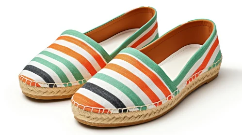 Striped Canvas Espadrille Shoes with Jute Rope Sole
