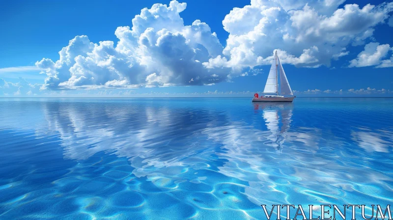 Tranquil Seascape with White Sailboat AI Image