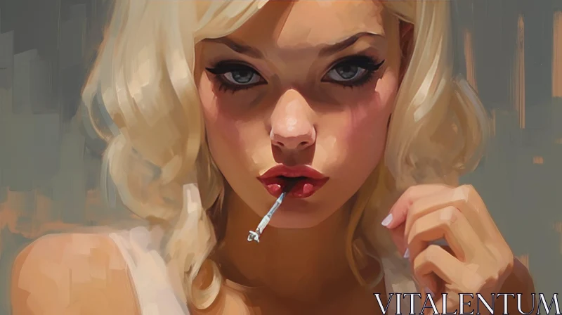 Young Woman Painting with Blonde Hair and Cigarette AI Image