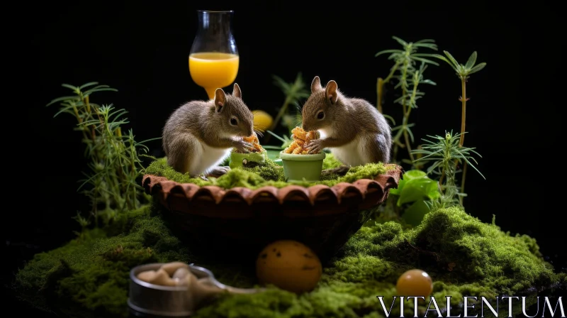 Adorable Squirrels Feasting on Nuts and Fruits AI Image