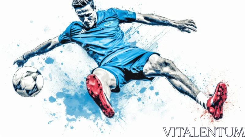 Intense Soccer Player Watercolor Painting AI Image