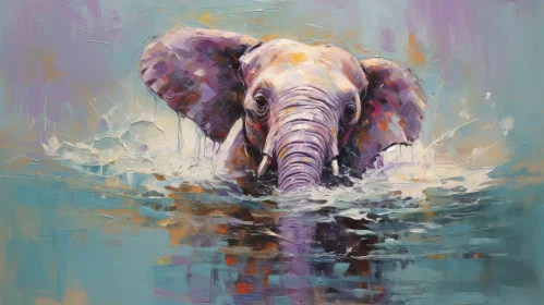 Majestic Elephant Emerging from Water - Nature Painting