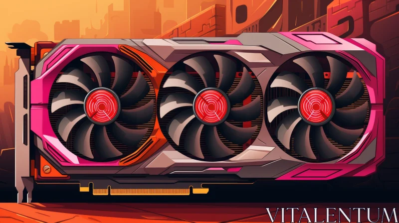 AI ART Pink and Gray Graphics Card with Red Fans on Table
