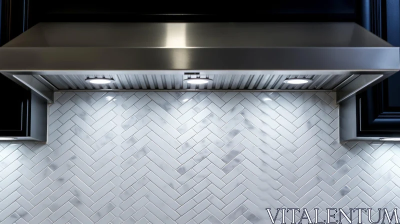 AI ART Sleek Modern Kitchen with Stainless Steel Range Hood and Marble Backsplash