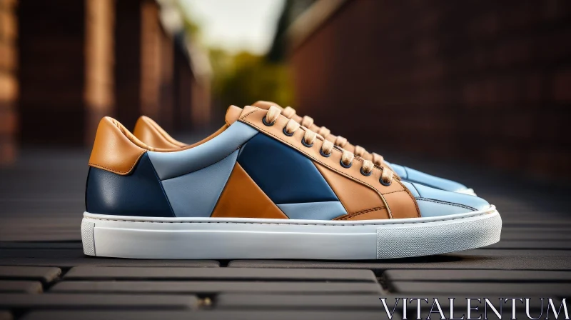 Brown, Blue, White Leather Sneakers - Fashion Footwear AI Image