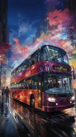 Double-Decker Bus Cityscape Painting - Urban Street Scene Art