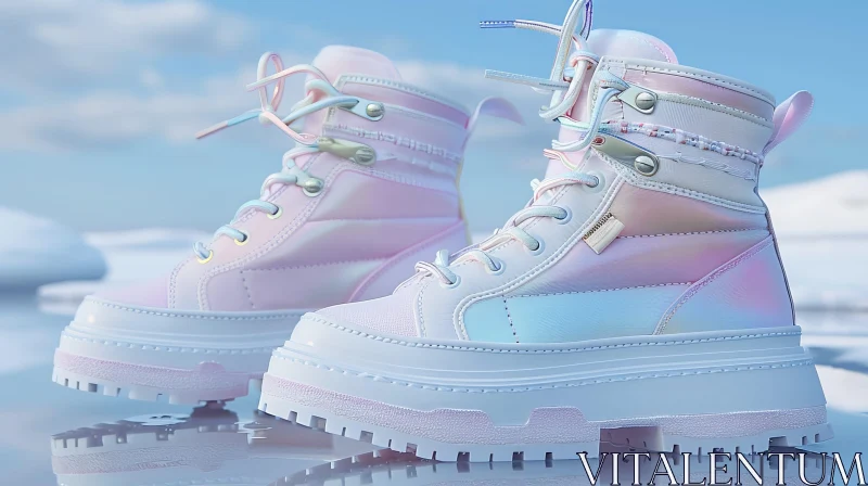 AI ART Pastel Pink and White Boots with Rainbow Laces