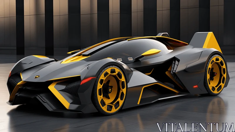 Sleek and Striking Futuristic Car with Yellow and Black Wheels AI Image