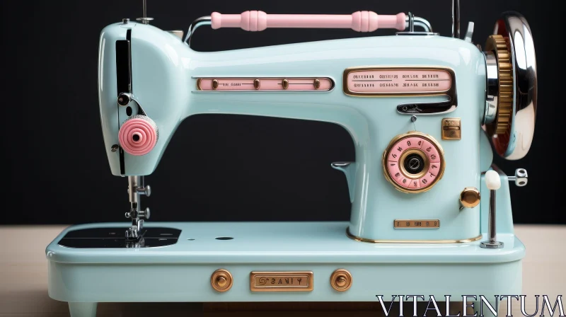 AI ART Vintage Blue and Pink Sewing Machine Art