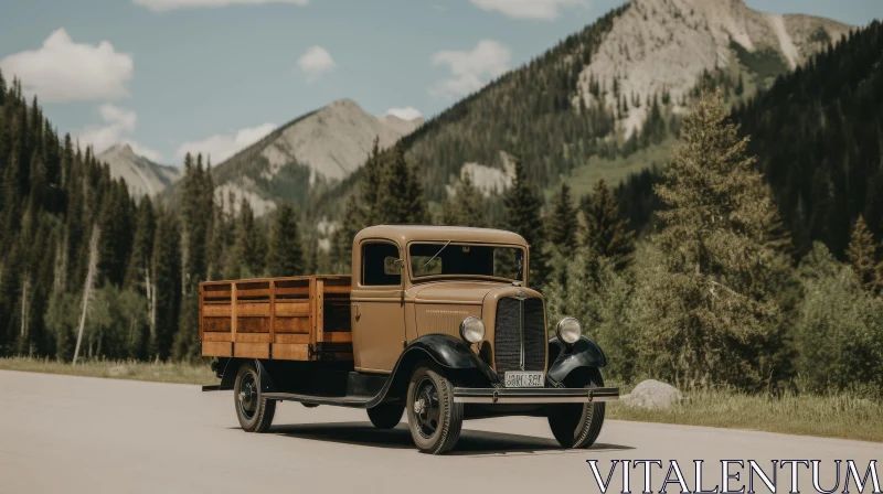 Vintage Ford Truck on Mountain Road AI Image