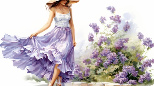 Woman in Purple Dress Watercolor Painting