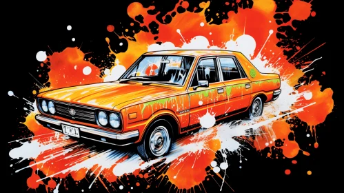 Abstract Orange Car Painting | Nostalgic Illustration | Psychedelic Artwork
