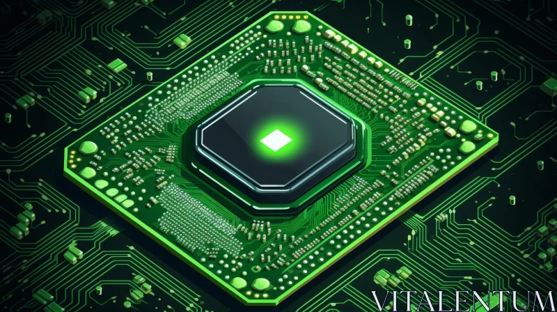 Detailed Green Computer Chip Close-Up AI Image