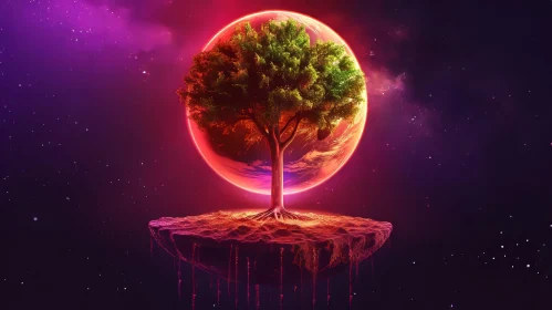 Enigmatic Tree in Surreal Moonlit Landscape