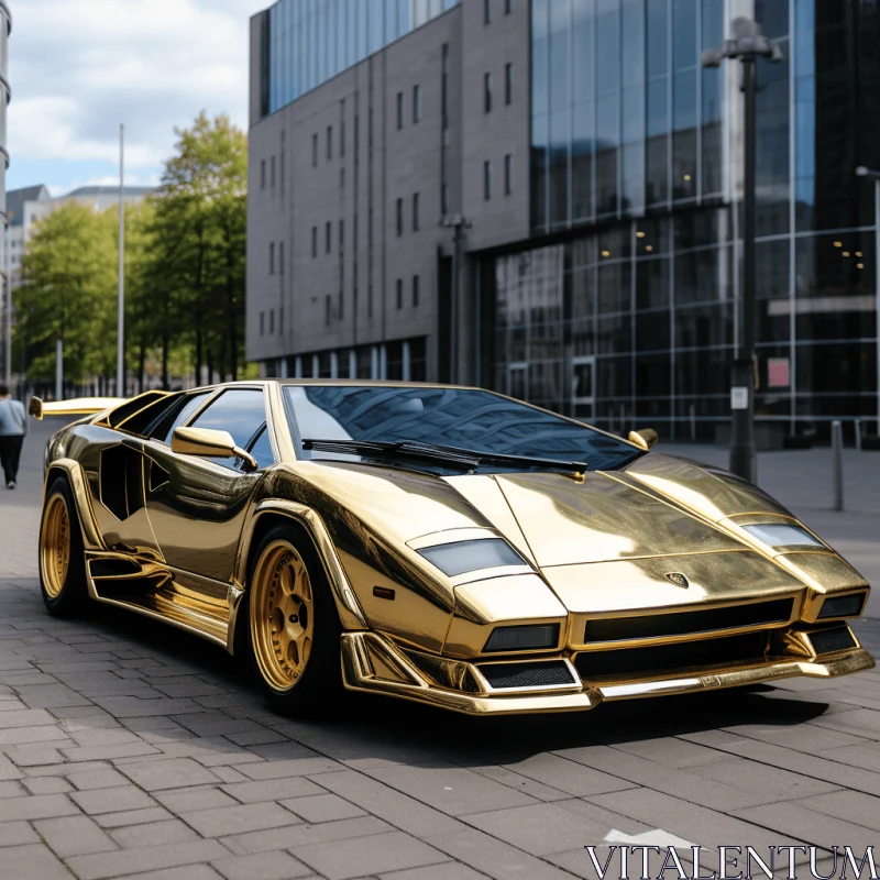Golden Car on a Desolate Road - Street Style Realism AI Image