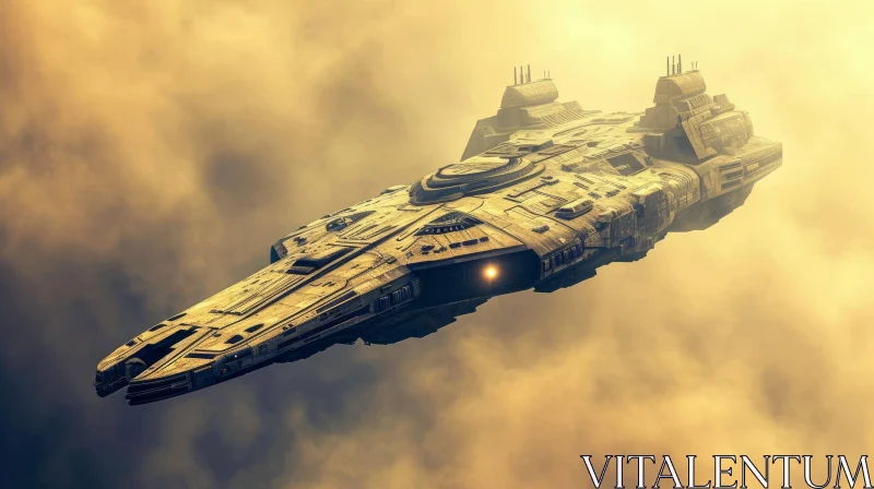 Majestic Spaceship Flying Through Clouds AI Image