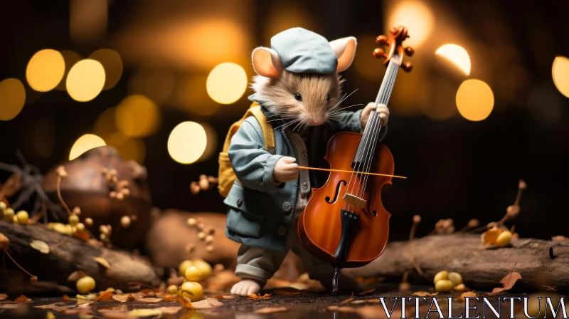 Mouse Playing Cello in Forest AI Image