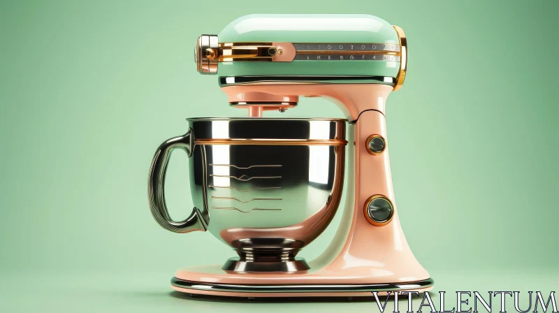 Retro-Style Kitchen Mixer in Pale Pink and Mint Green AI Image