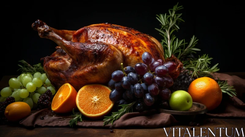 Roasted Turkey Still Life with Fruit Composition AI Image