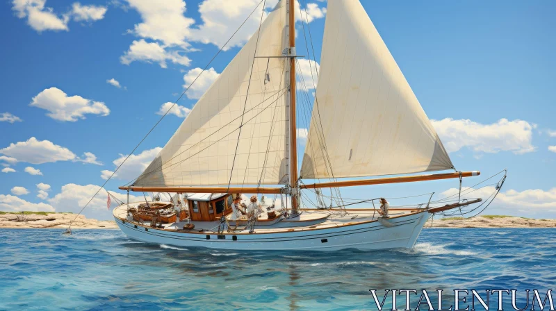 AI ART Sailboat on the Sea with White Sails and Blue Sky