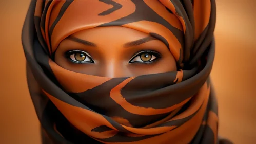Serious Young Woman Portrait in Brown Hijab