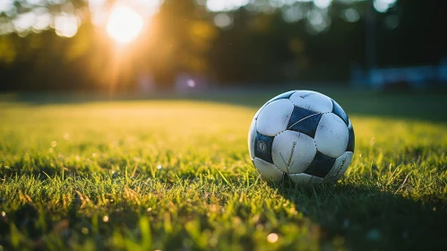 Soccer Ball on Grass Field Close-Up