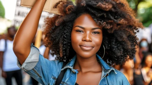 Young African-American Woman Portrait with Denim Jacket